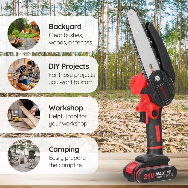 Motosega cordless da 6 pollici — Batteria da 2–3 ore, tagliasiepi compatto - Desfino