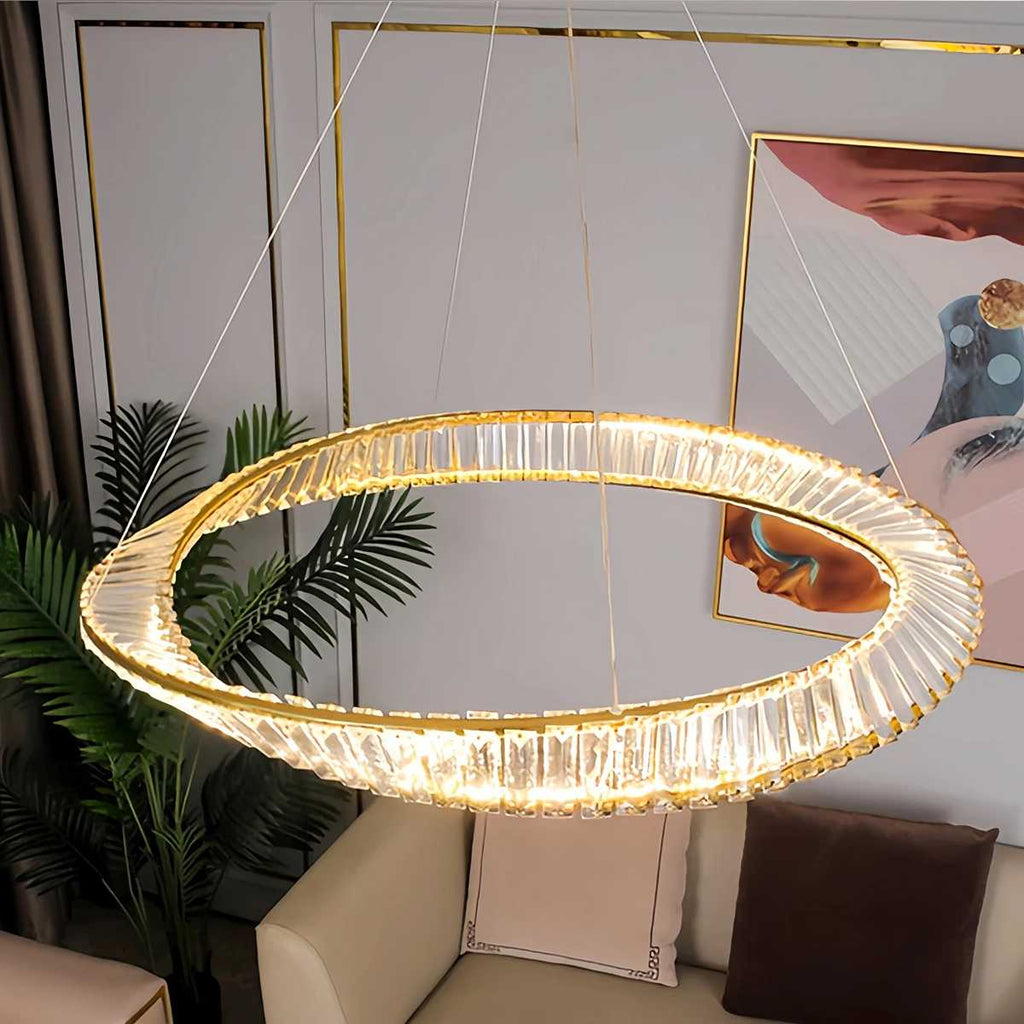 Moderner luxuriöser Ringkronleuchter aus Metall und Glas | Desfino