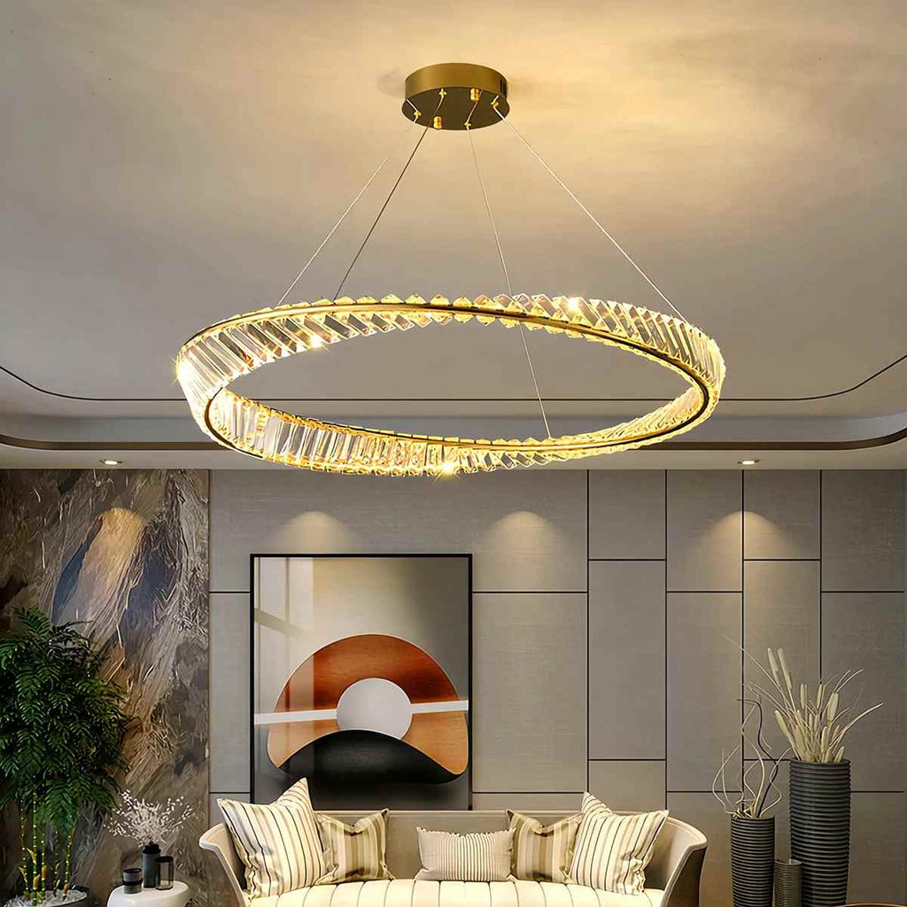 Moderner luxuriöser Ringkronleuchter aus Metall und Glas | Desfino