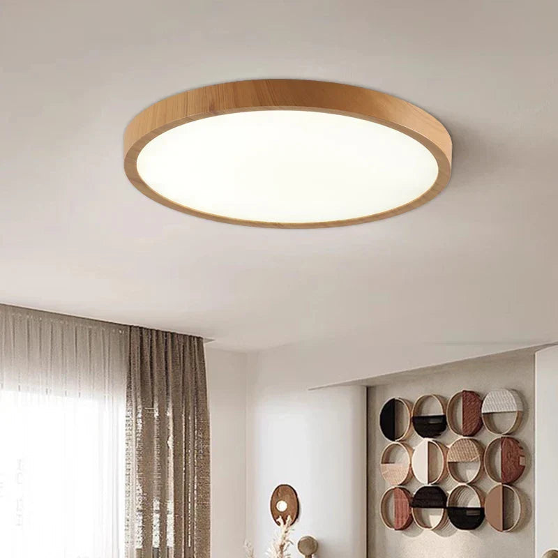 AstraHalo Ultrathin Circular Walnut Ceiling Light — Minimalist Flush Mount