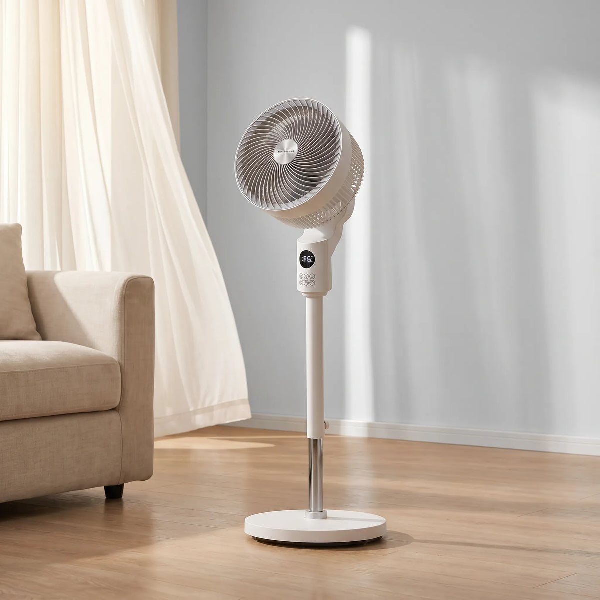 Ventilatore a piantana oscillante moderno Brisea — Flusso d’aria 3D ampio | Desfino