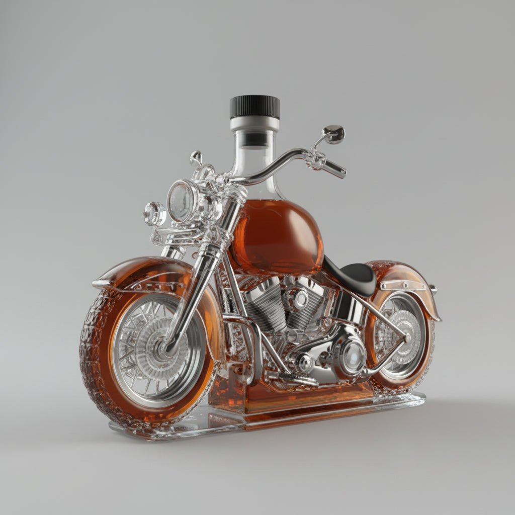 Karafka na whisky w kształcie silnika V-Twin — szklany element ekspozycyjny do baru - Desfino