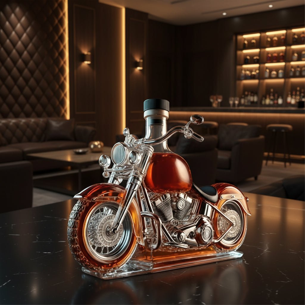 Karafka na whisky w kształcie silnika V-Twin — szklany element ekspozycyjny do baru - Desfino