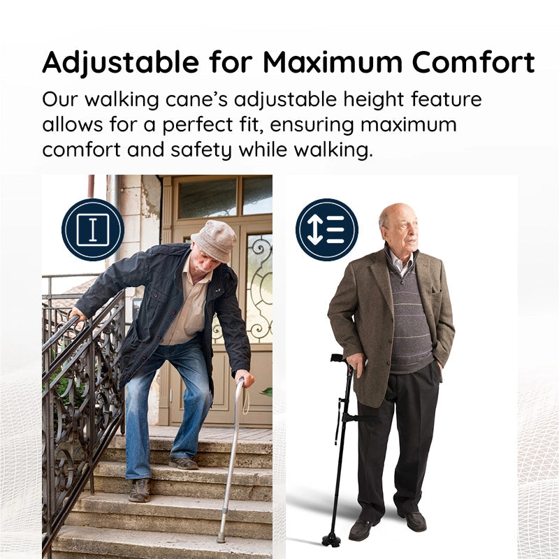 StrideFlex Foldable Walking Cane — LED Light, Anti-Shock, Quad Base - Desfino