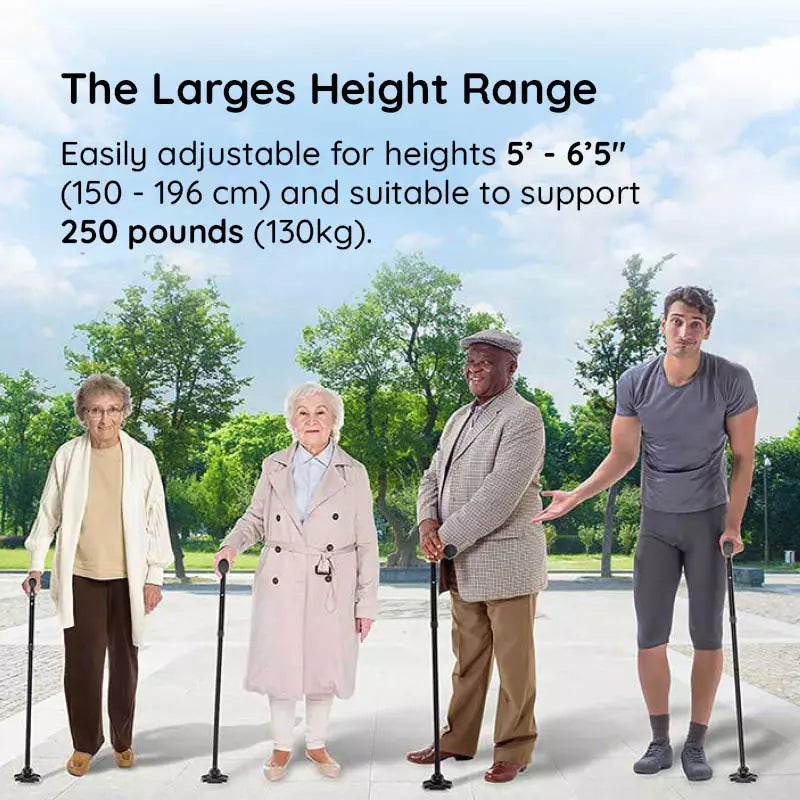 StrideFlex Foldable Walking Cane — LED Light, Anti-Shock, Quad Base - Desfino