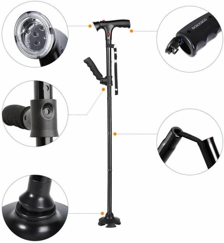 מקל הליכה מתקפל לניידות AeroAssist עם תאורת LED — מסגרת קומפקטית, תאורת בטיחות מובנית, בסיס יציב