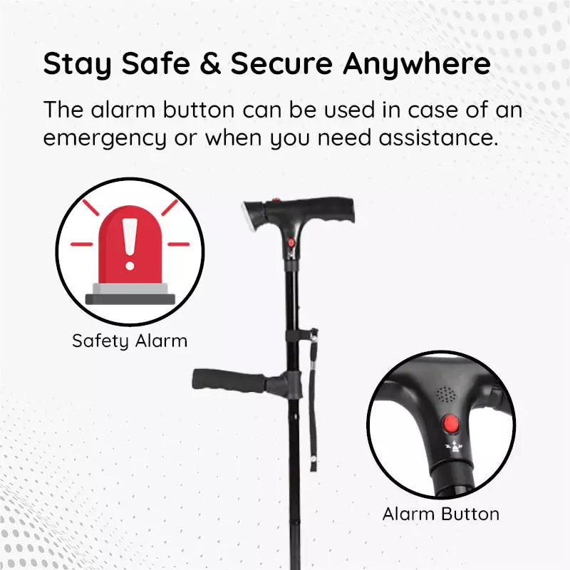 StrideFlex Foldable Walking Cane — LED Light, Anti-Shock, Quad Base - Desfino