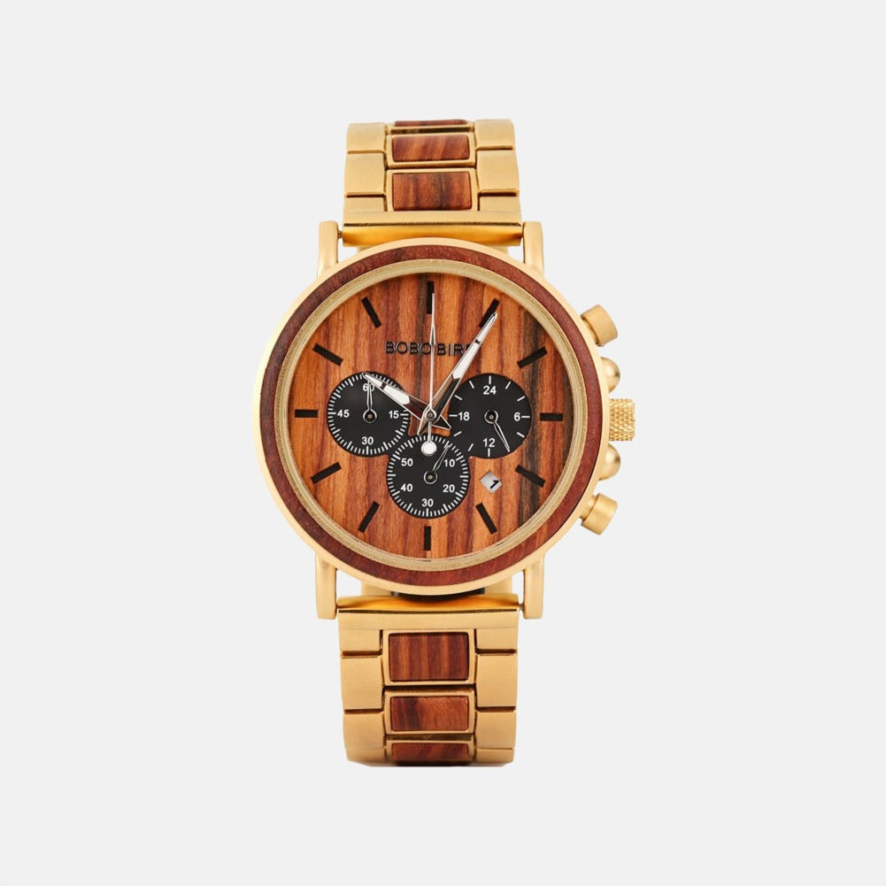 Orologio al quarzo in legno TimberLuxe — Quadrante rotondo da 44 mm, 3ATM, confezione regalo - Desfino