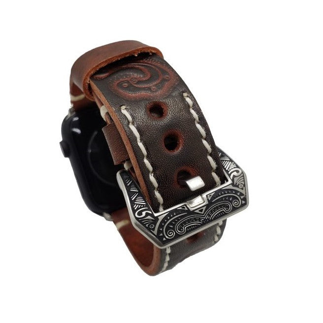 Sera Apple Watch-armband — handgraverat läder, präglat mönster - Desfino