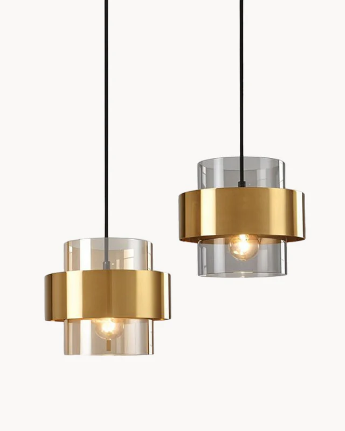 Solara Pendelleuchte aus goldgetöntem Glas - Verstellbares Kabel, Metalldetail - Desfino