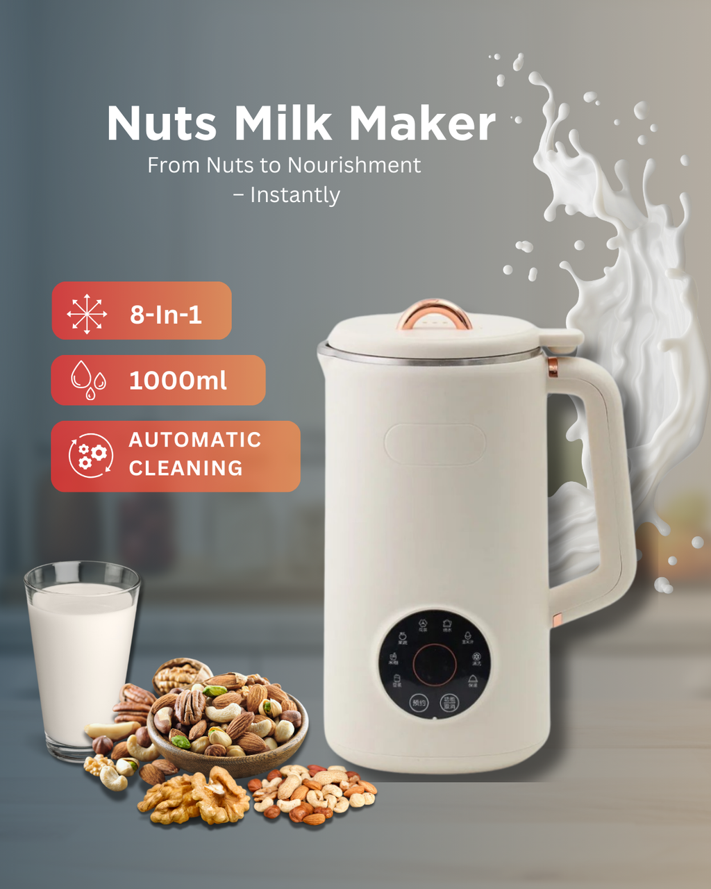 Nutriva 植物奶制作机 — 杏仁、腰果、燕麦和大豆程序 - Desfino
