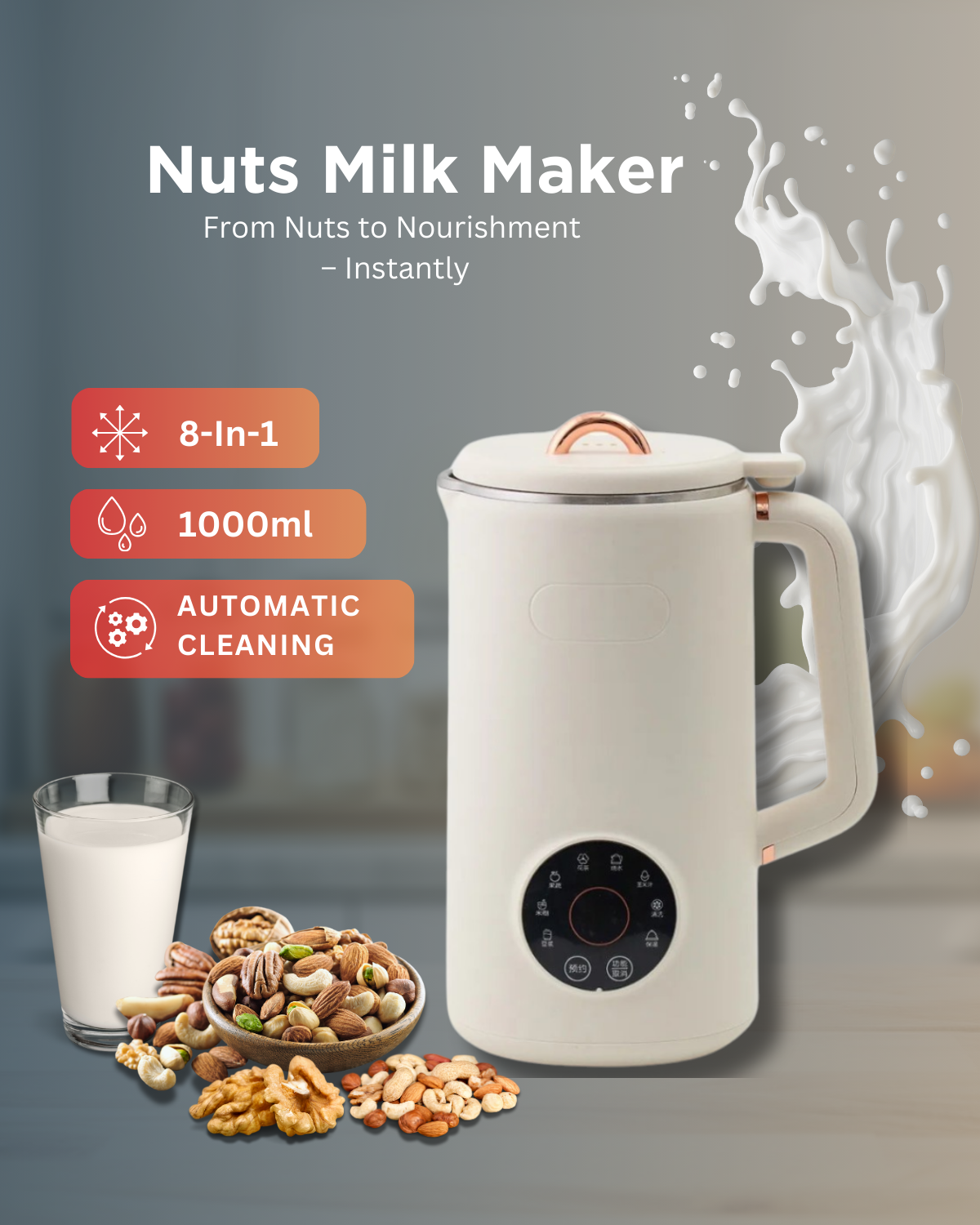 Nutriva 植物奶制作机 — 杏仁、腰果、燕麦和大豆程序 - Desfino