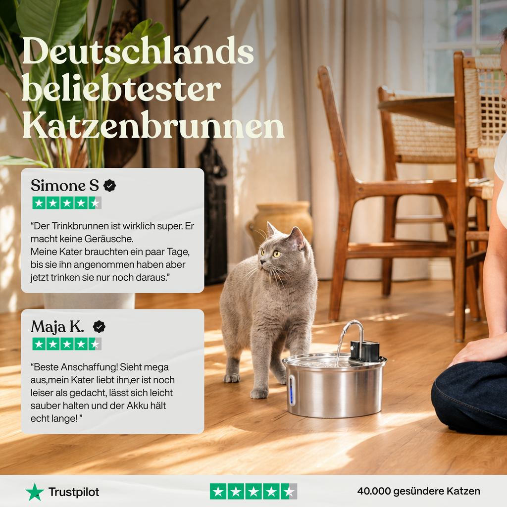 Bezprzewodowa fontanna z wodą dla kota — stal nierdzewna, czujnik ruchu, 3.2L - Desfino