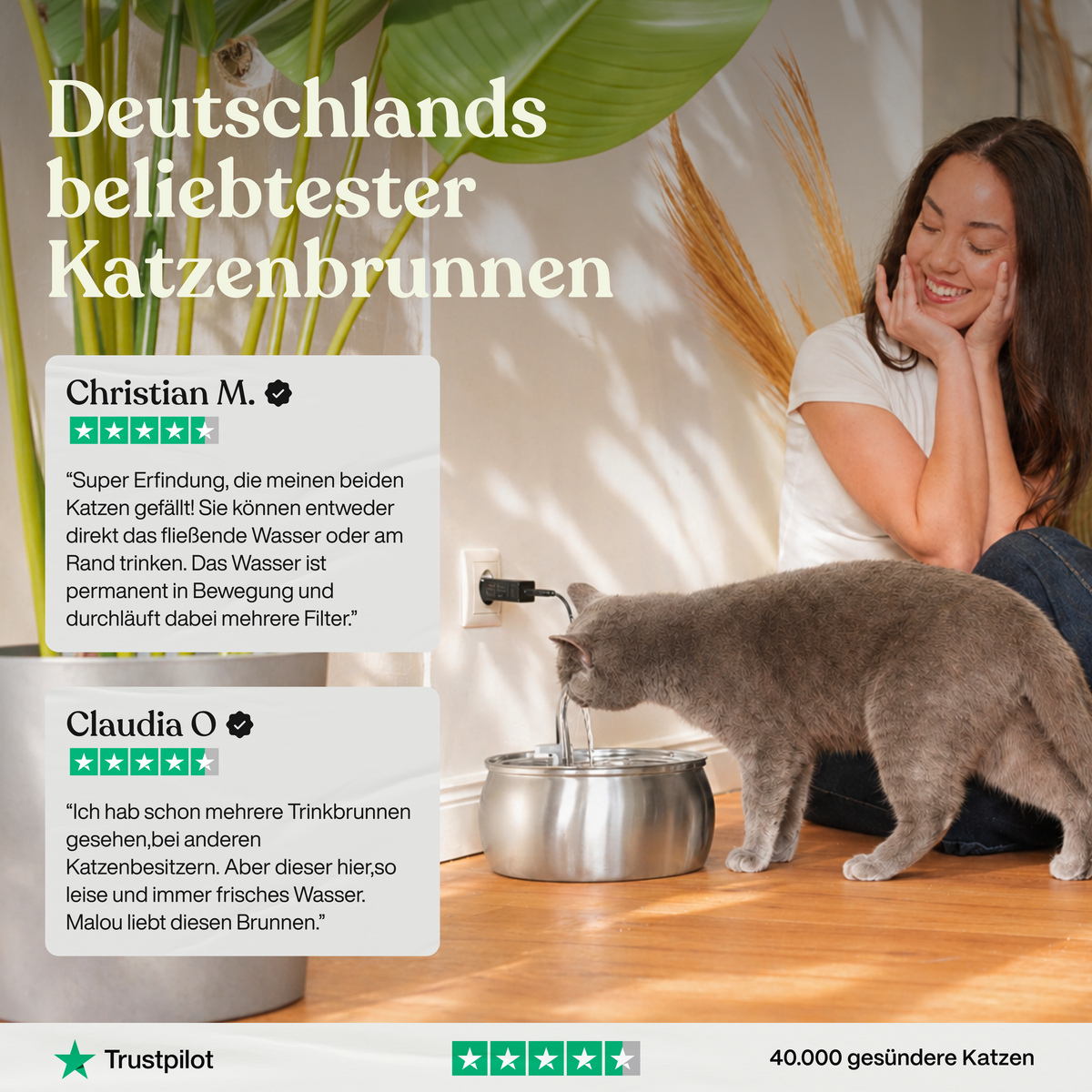 4L Stainless Steel Cat Water Fountain — Quiet Pump, Multi-Stage Filtration