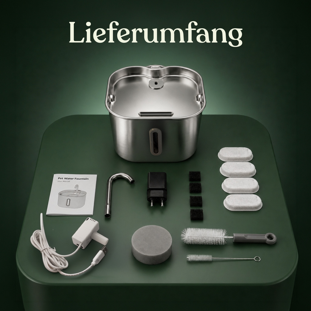 Trinkbrunnen für Katzen aus Edelstahl — Kompaktes 2,2-L-Design, leise Pumpe