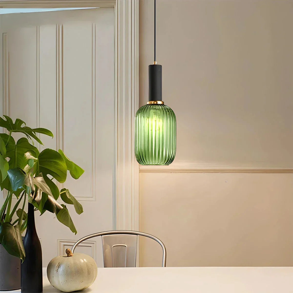 Nordische Vintage-Pendelleuchte aus gestreiftem Glas | Desfino