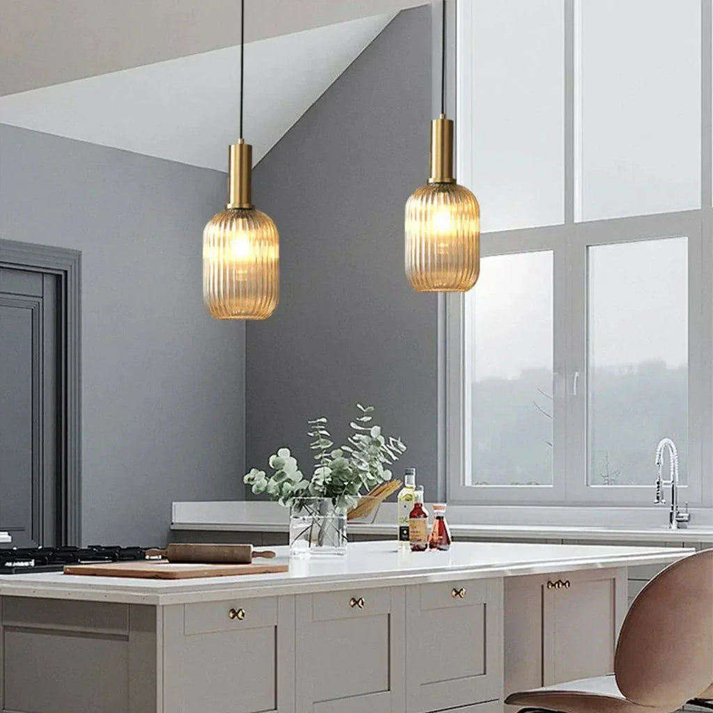 Nordische Vintage-Pendelleuchte aus gestreiftem Glas | Desfino