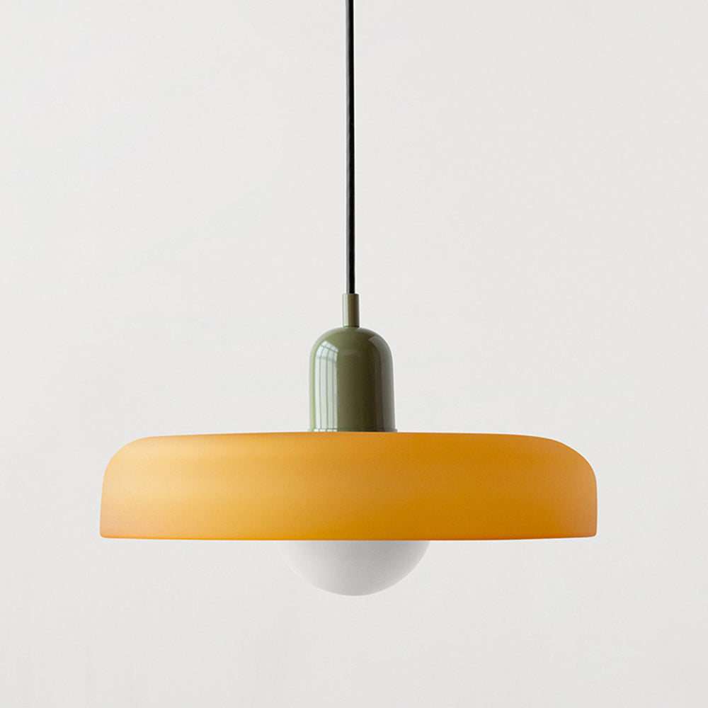 Aurelo Bauhaus-Pendelleuchte — Farbiger Glasschirm, rundes Baldachin