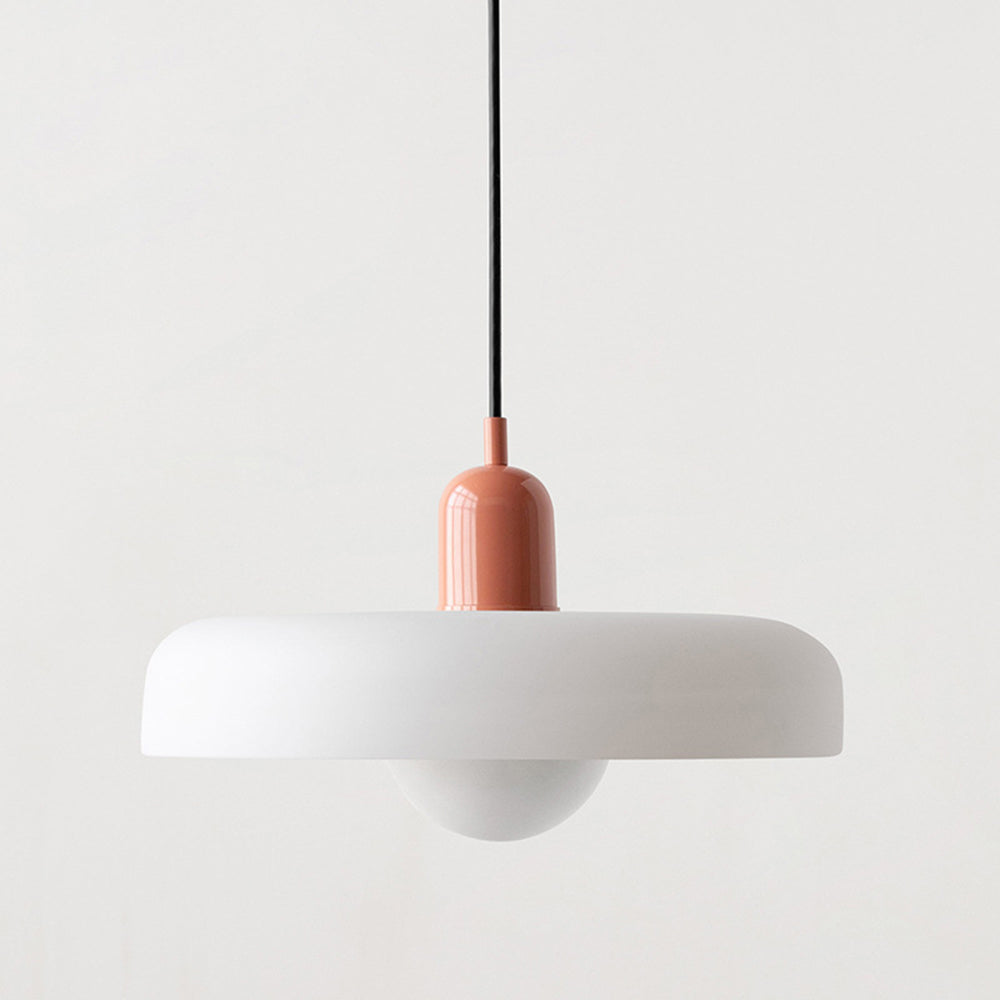 Aurelo Bauhaus-Pendelleuchte — Farbiger Glasschirm, rundes Baldachin
