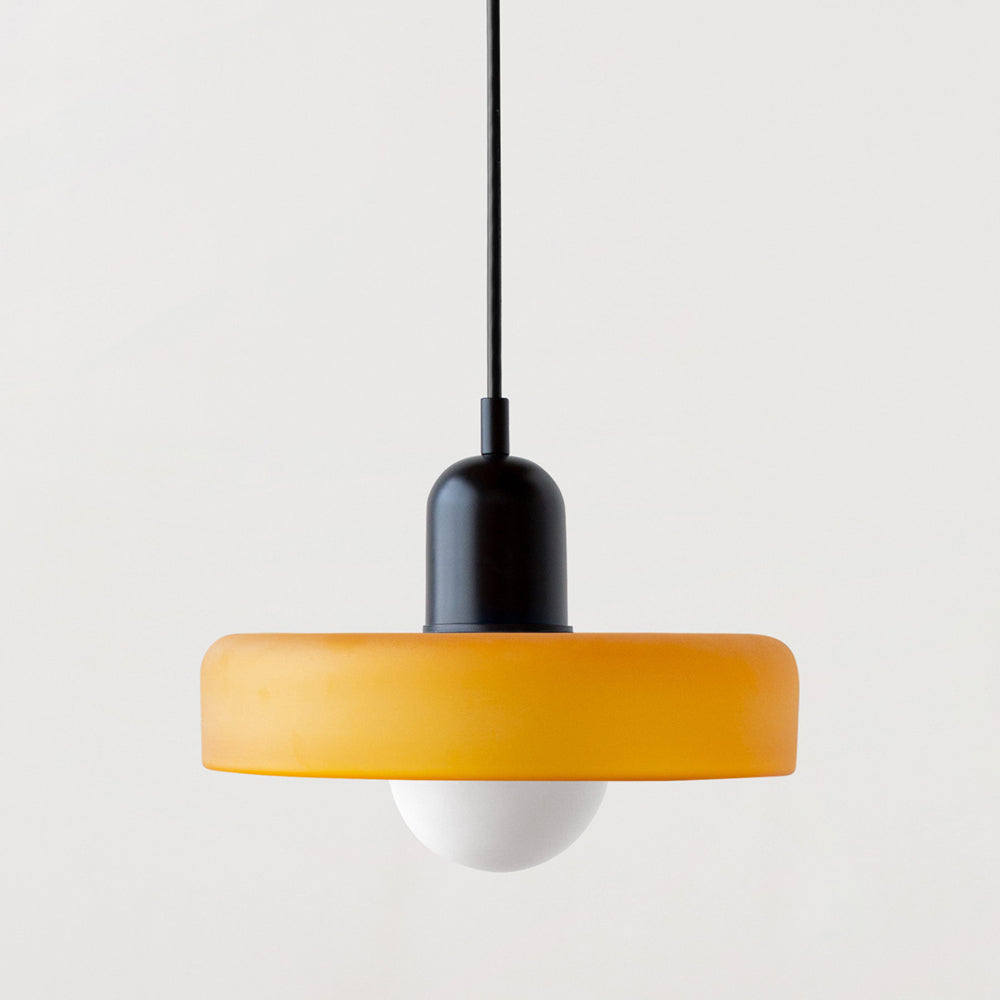 Aurelo Bauhaus-Pendelleuchte — Farbiger Glasschirm, rundes Baldachin