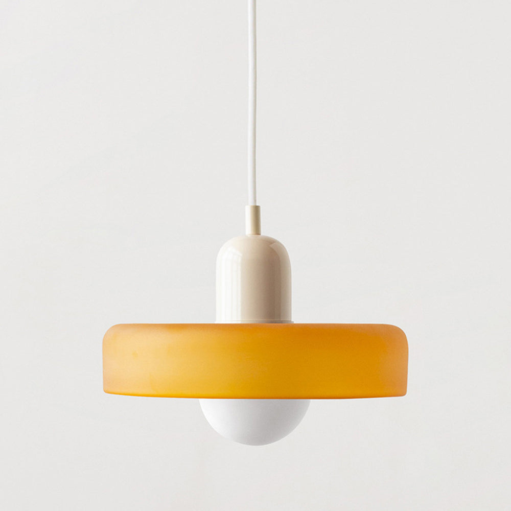 Aurelo Bauhaus-Pendelleuchte — Farbiger Glasschirm, rundes Baldachin