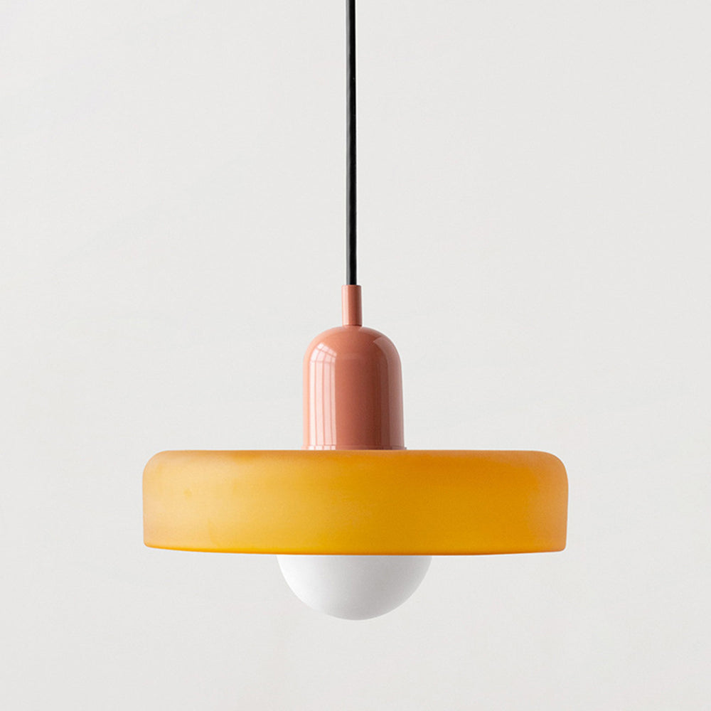 Aurelo Bauhaus-Pendelleuchte — Farbiger Glasschirm, rundes Baldachin
