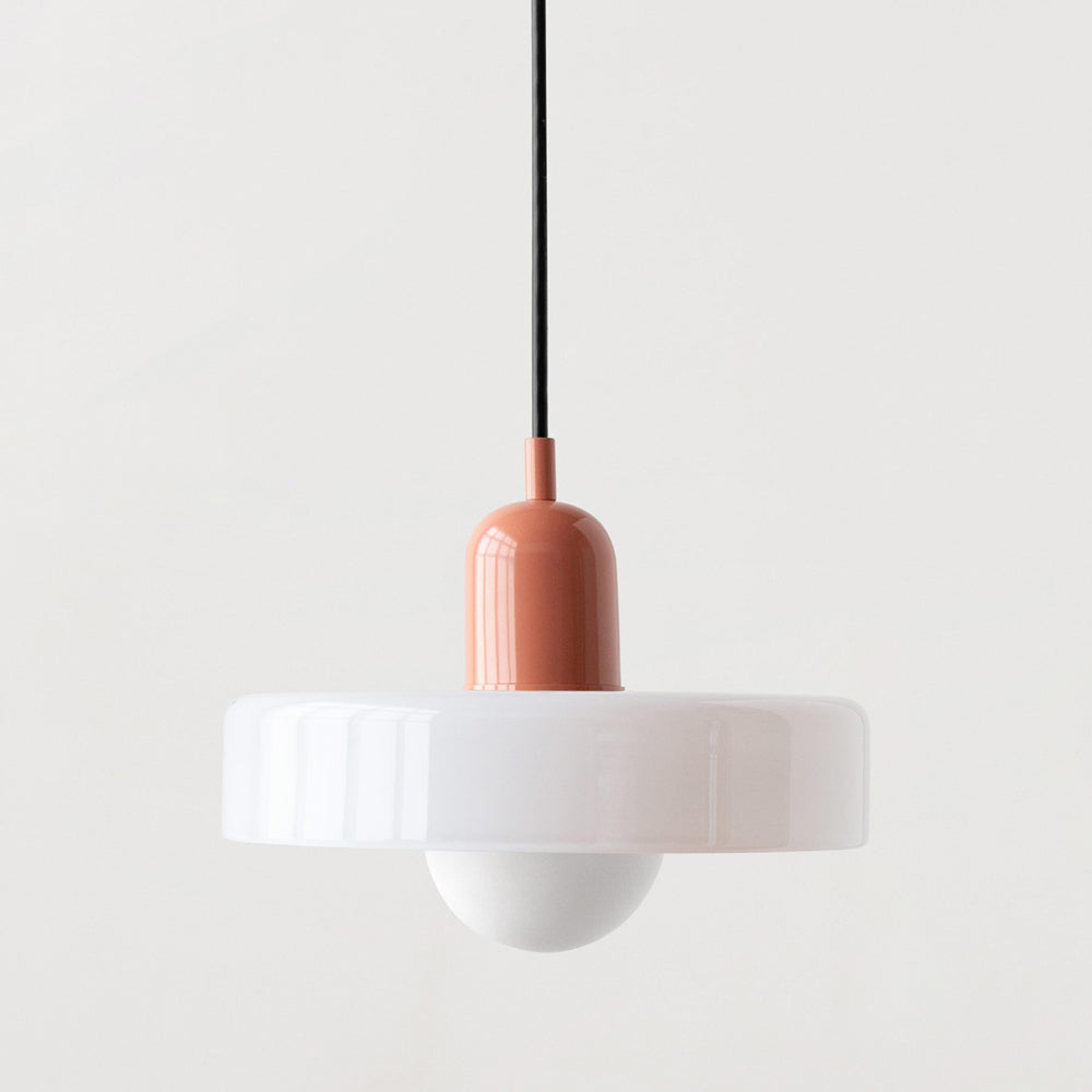 Aurelo Bauhaus-Pendelleuchte — Farbiger Glasschirm, rundes Baldachin