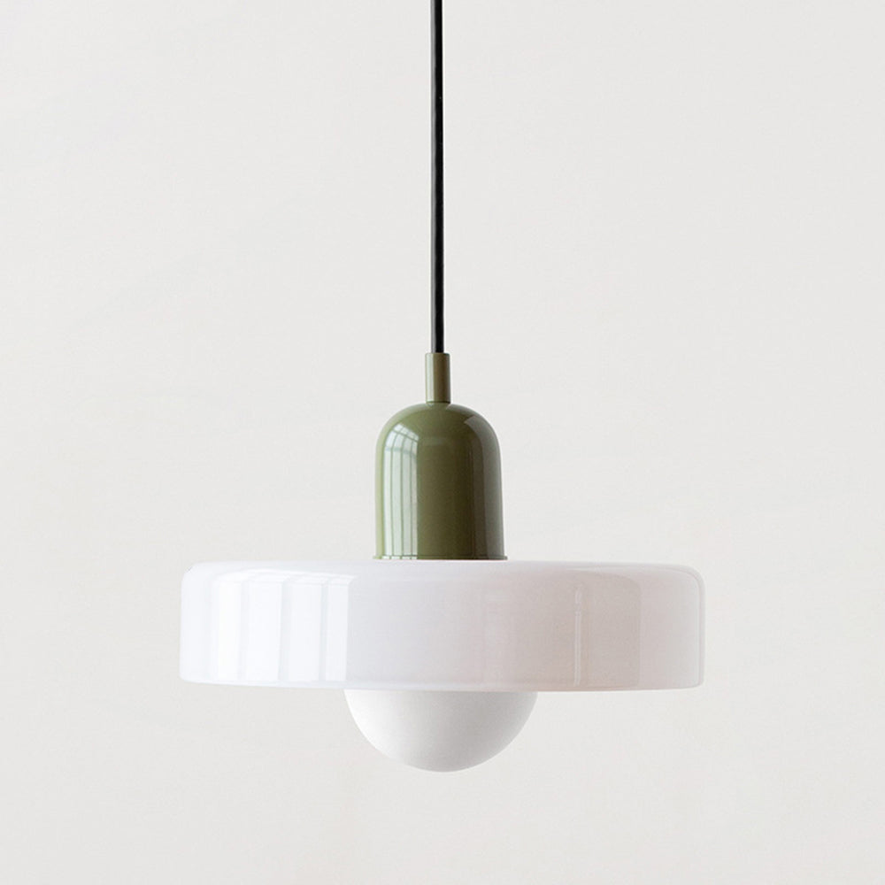 Aurelo Bauhaus-Pendelleuchte — Farbiger Glasschirm, rundes Baldachin
