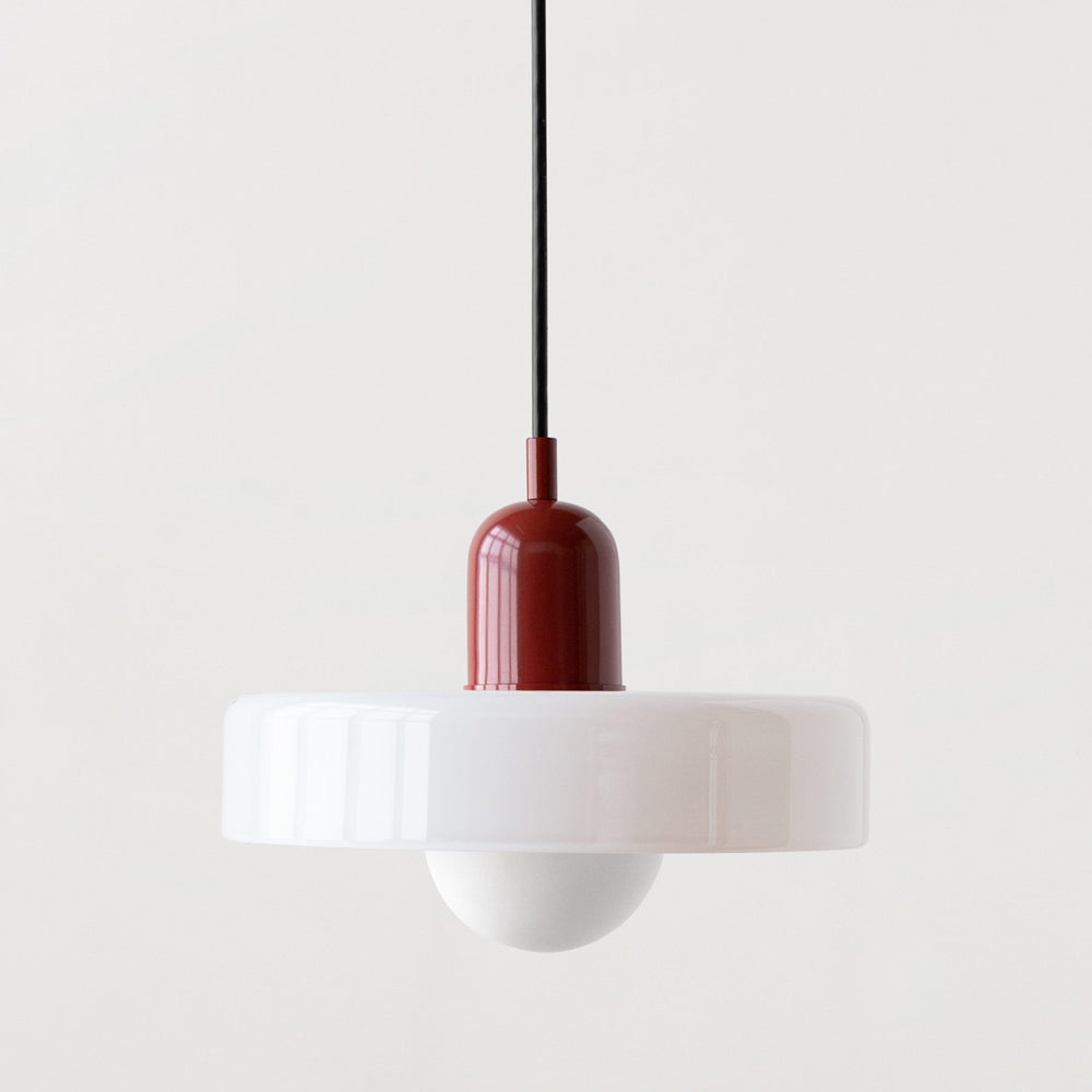Aurelo Bauhaus-Pendelleuchte — Farbiger Glasschirm, rundes Baldachin