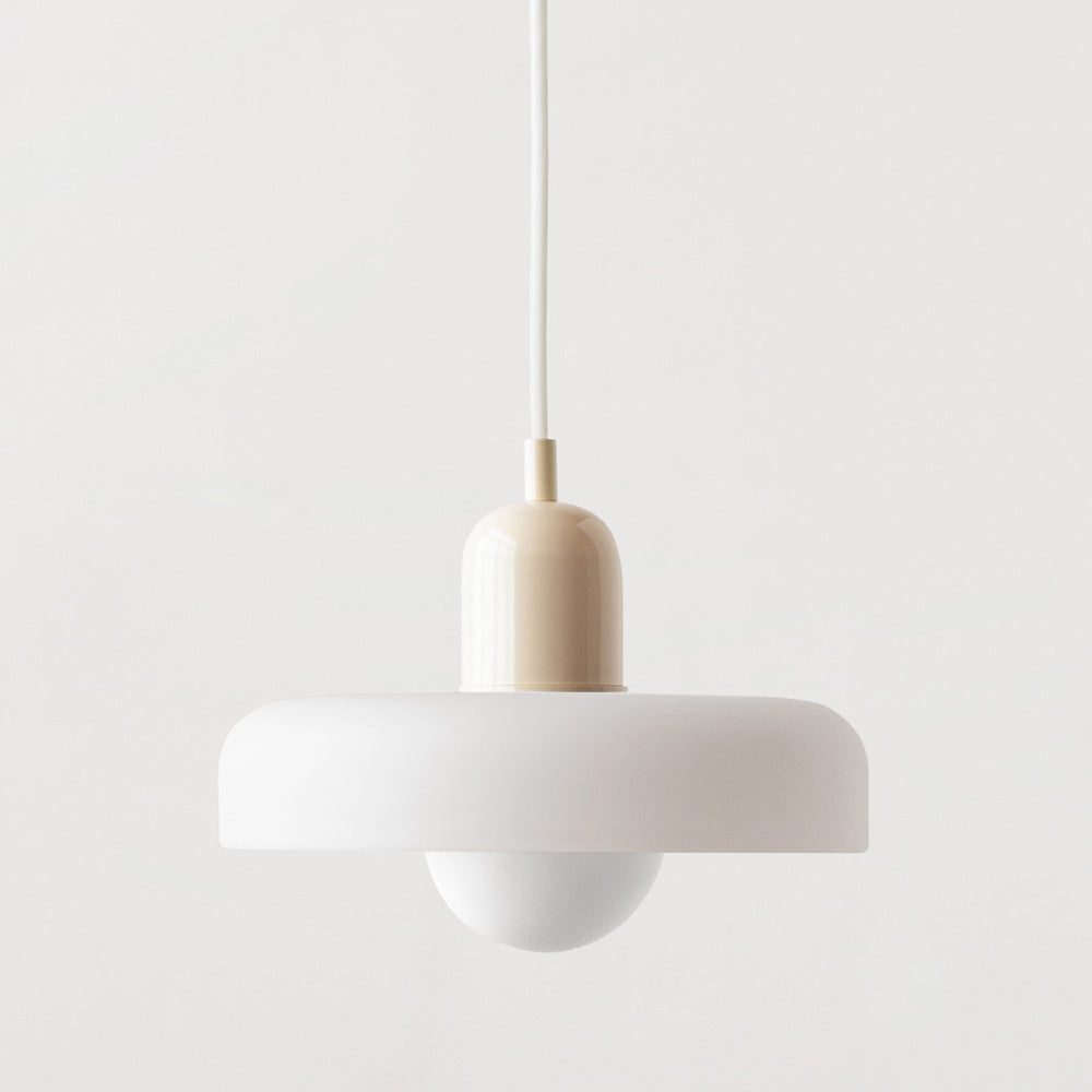 Aurelo Bauhaus-Pendelleuchte — Farbiger Glasschirm, rundes Baldachin