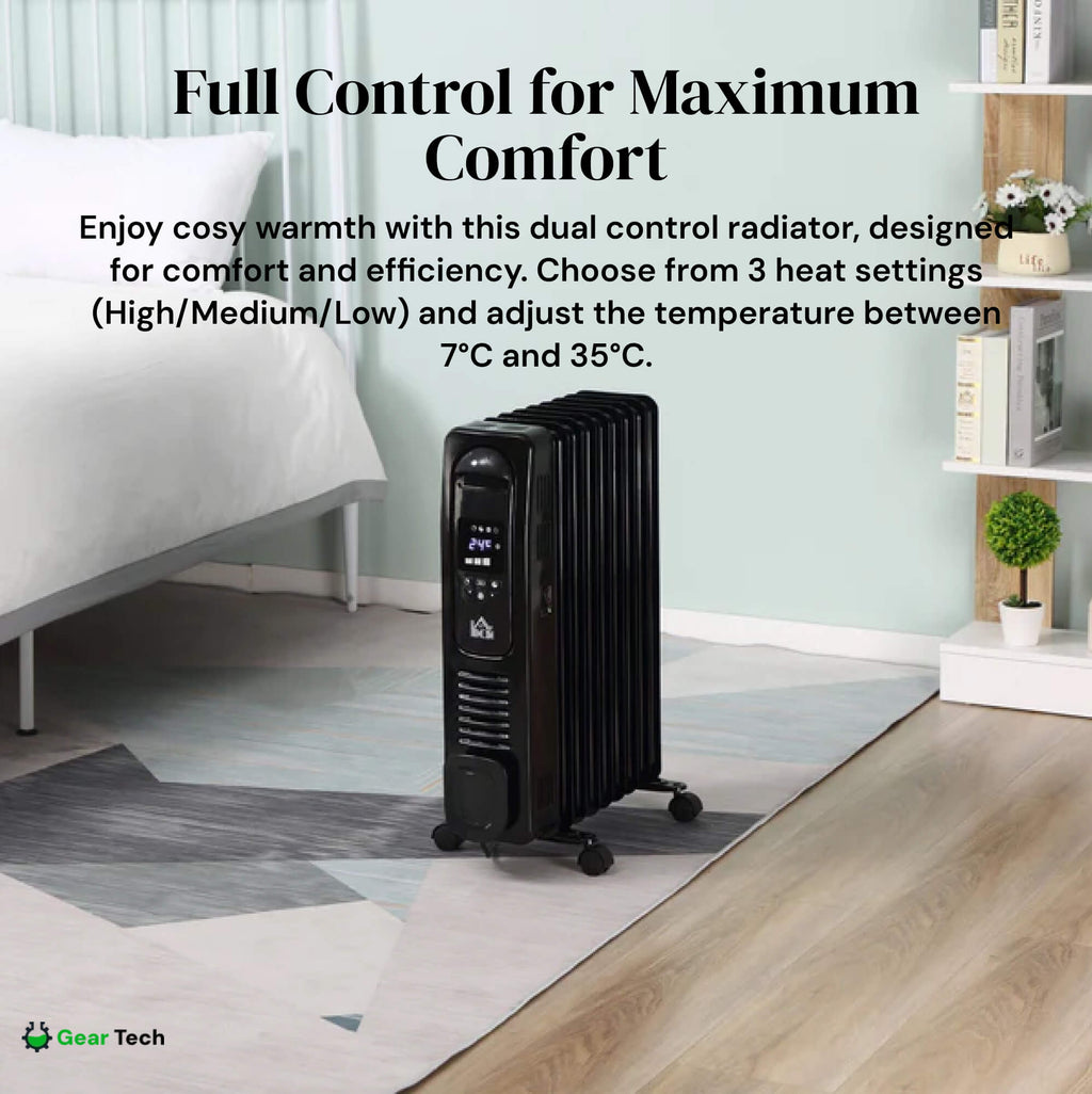 مدفأة زيت محمولة بقدرة 2500W من ثيرمي — مؤقت وجهاز تحكم عن بعد - ديسفينو
