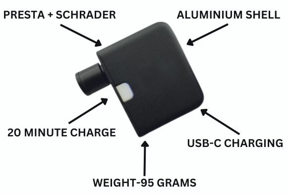 Mini bomba para bicicleta recarregável por USB-C VoltNova — Schrader/Presta | Desfino