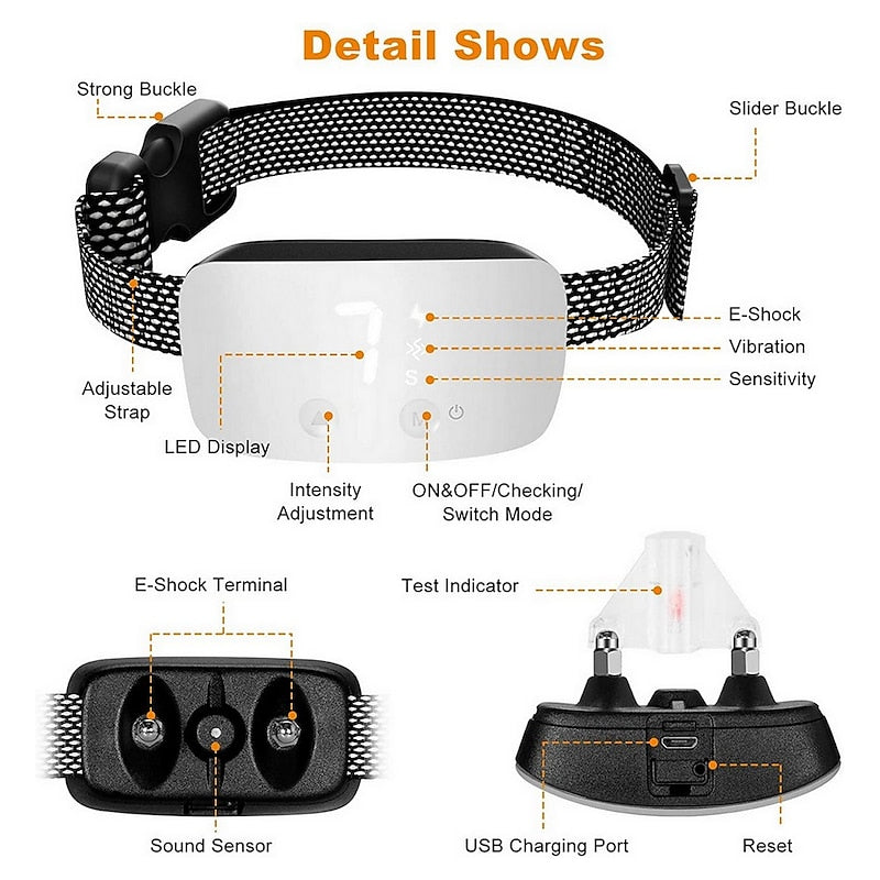 NovaPup oplaadbare blafhalsband met touchscreen — waterdicht, 5–50 kg - Desfino