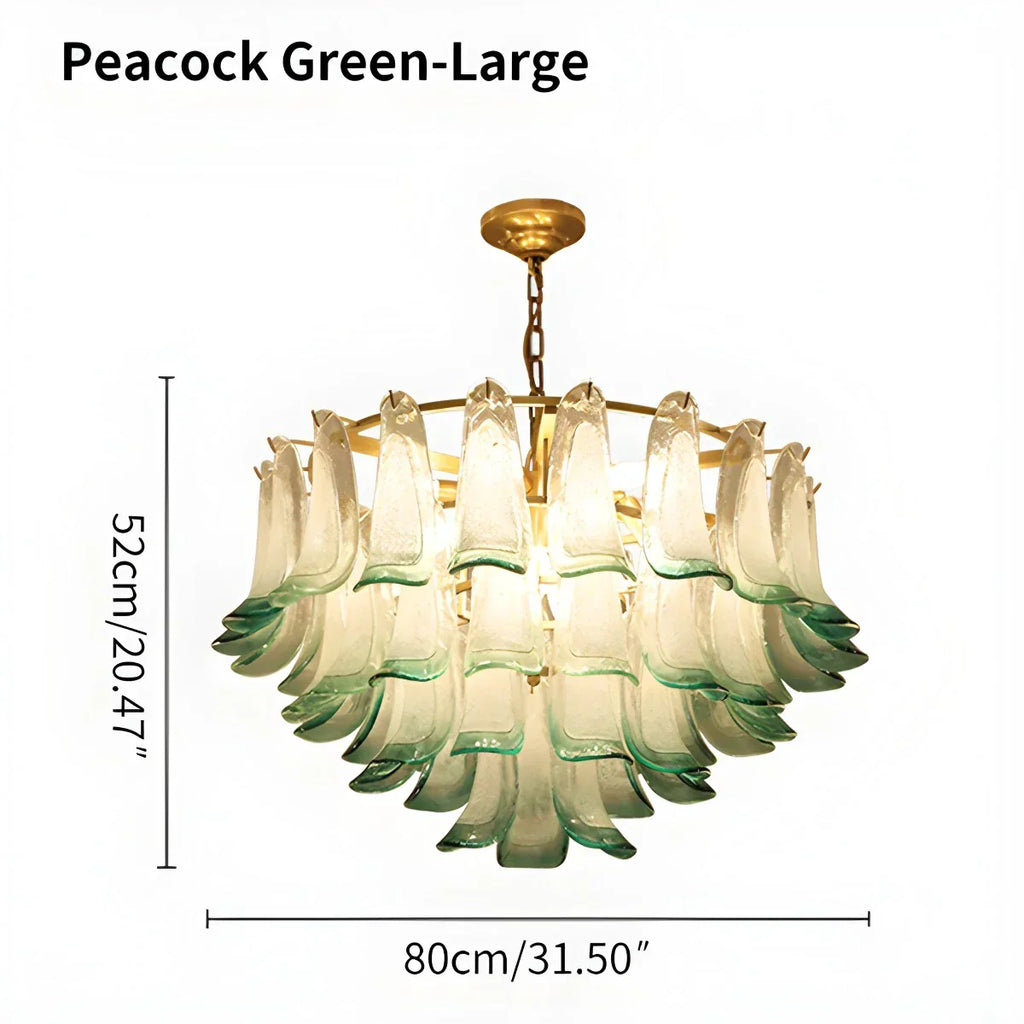 Gold Tiered Green Glass Chandelier for High Ceiling | Desfino