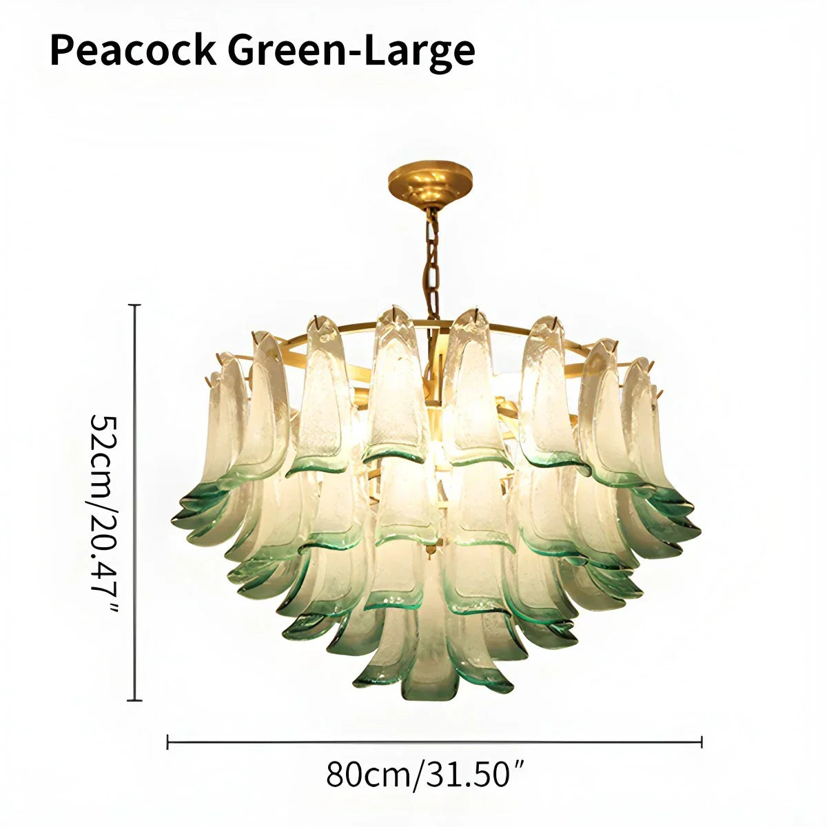 Gold Tiered Green Glass Chandelier for High Ceiling | Desfino