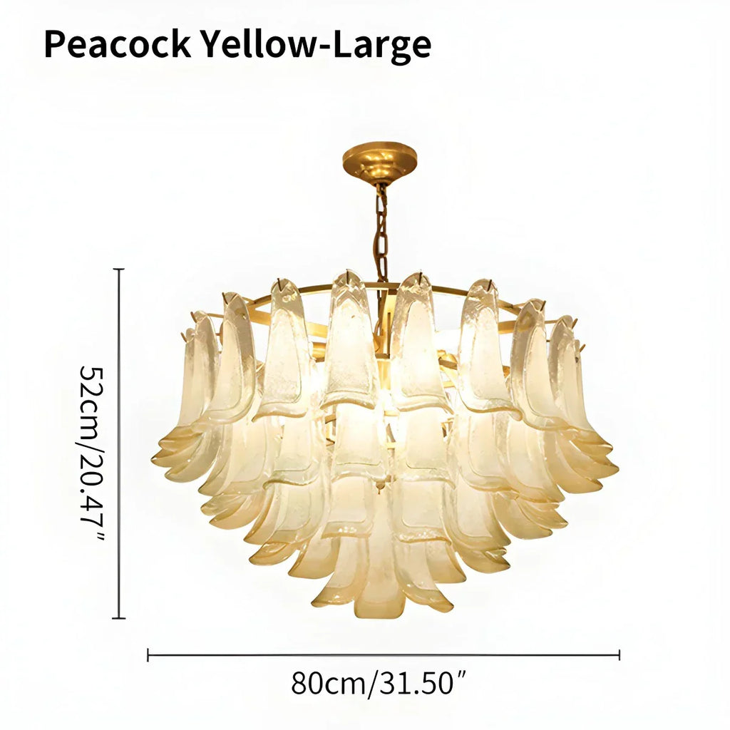 Gold Tiered Green Glass Chandelier for High Ceiling | Desfino