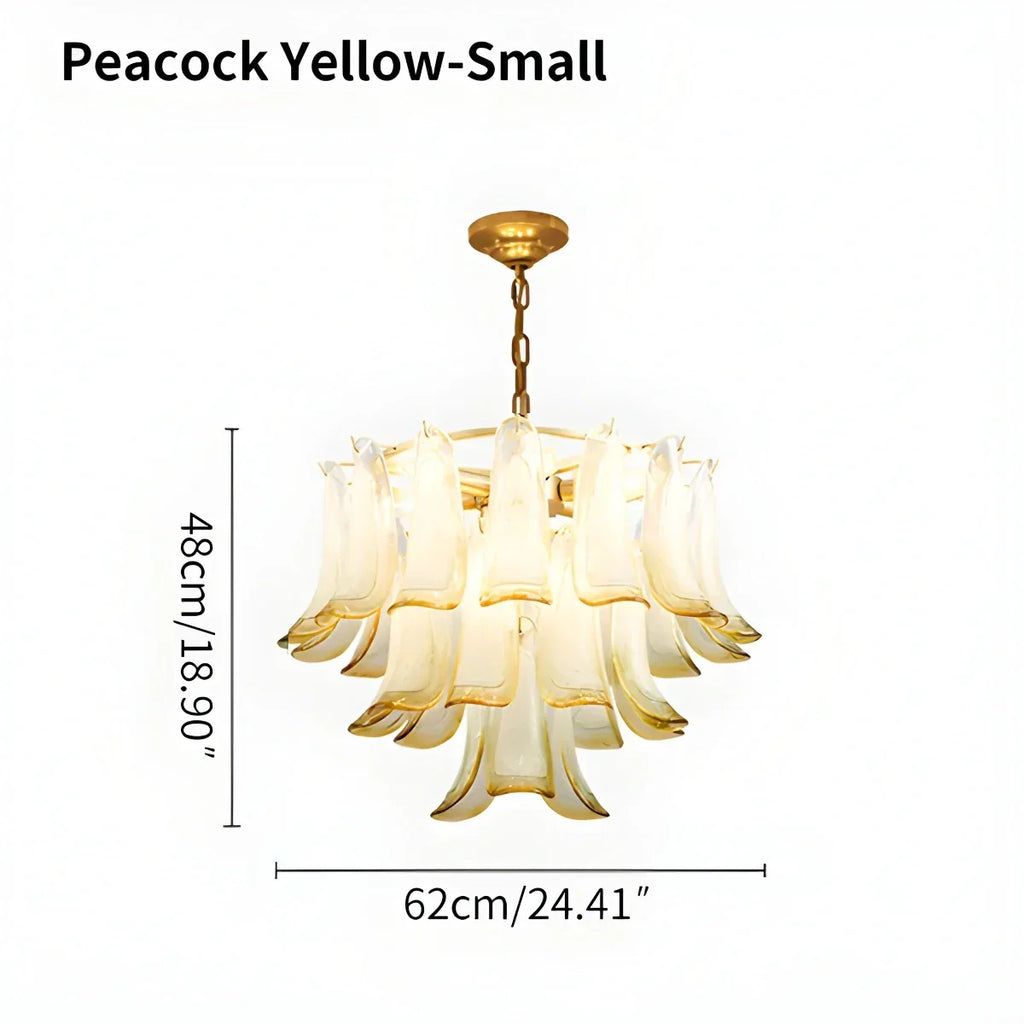 Gold Tiered Green Glass Chandelier for High Ceiling | Desfino
