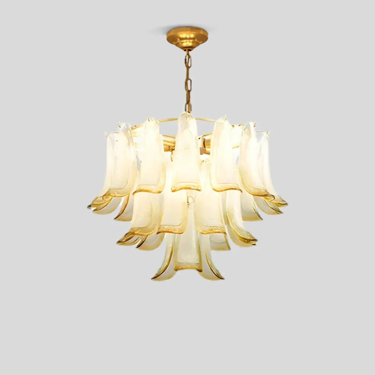 Gold Tiered Green Glass Chandelier for High Ceiling | Desfino