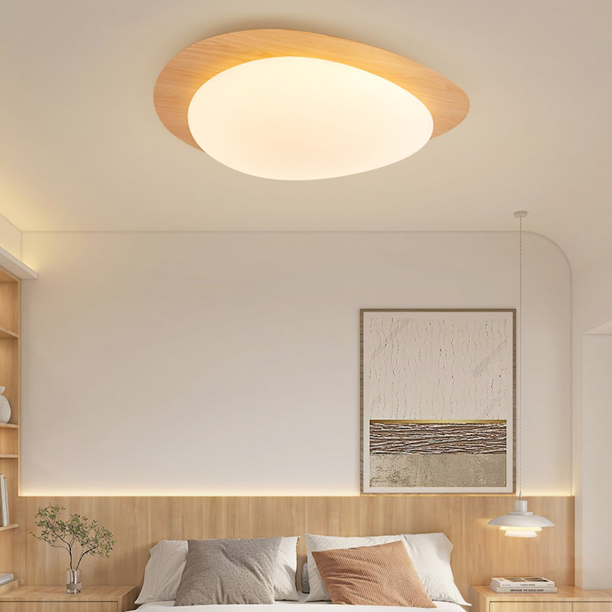 NexaRipple loftslampe i valnød med småstensdesign — varmt, blødt skær - Desfino