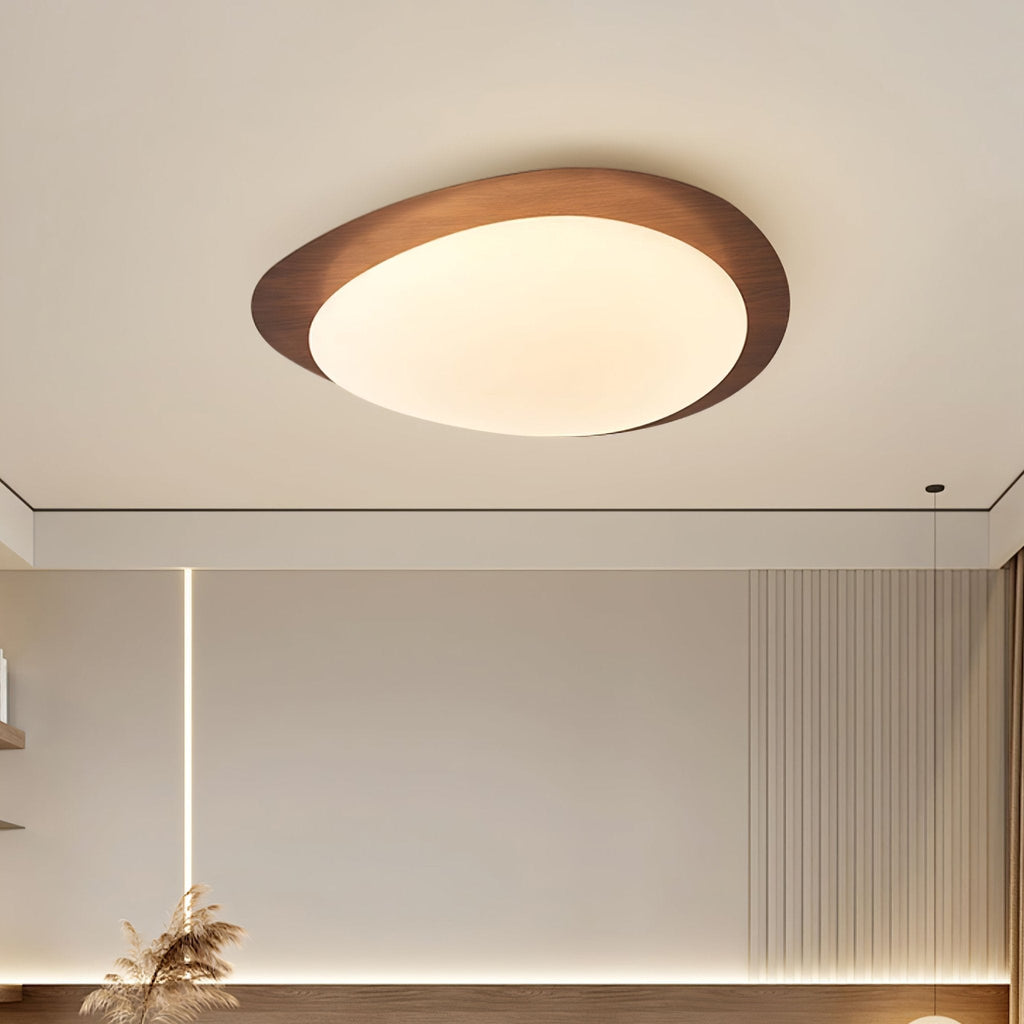 NexaRipple loftslampe i valnød med småstensdesign — varmt, blødt skær - Desfino