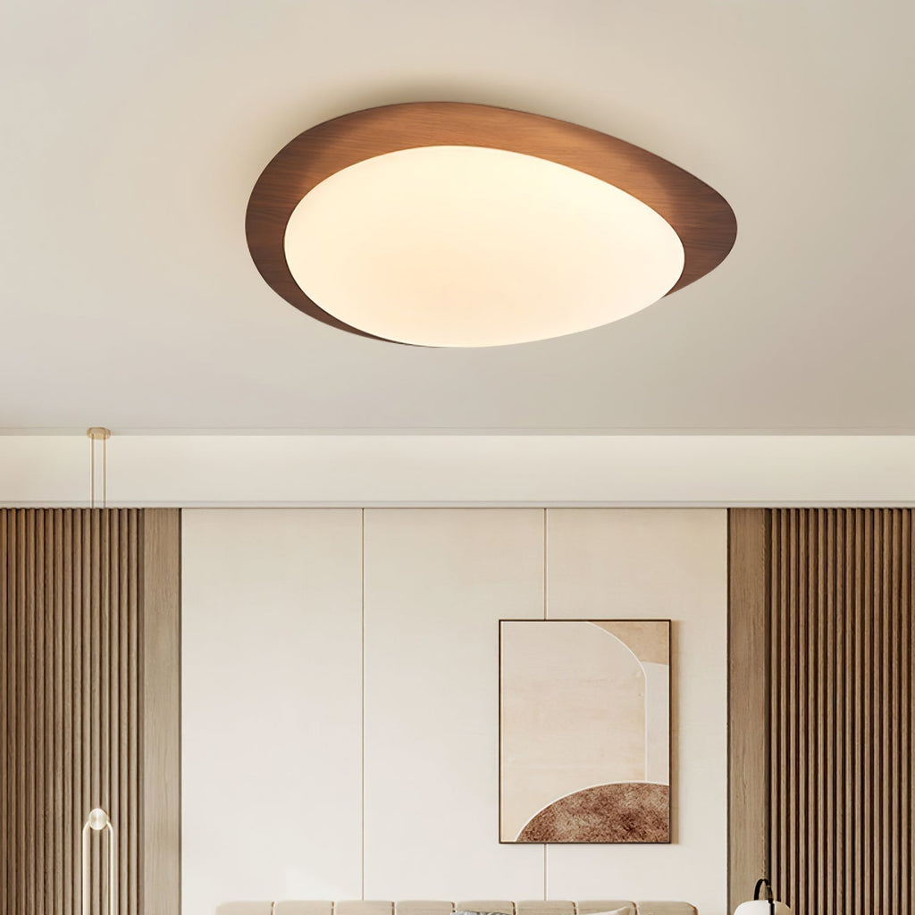 NexaRipple loftslampe i valnød med småstensdesign — varmt, blødt skær - Desfino