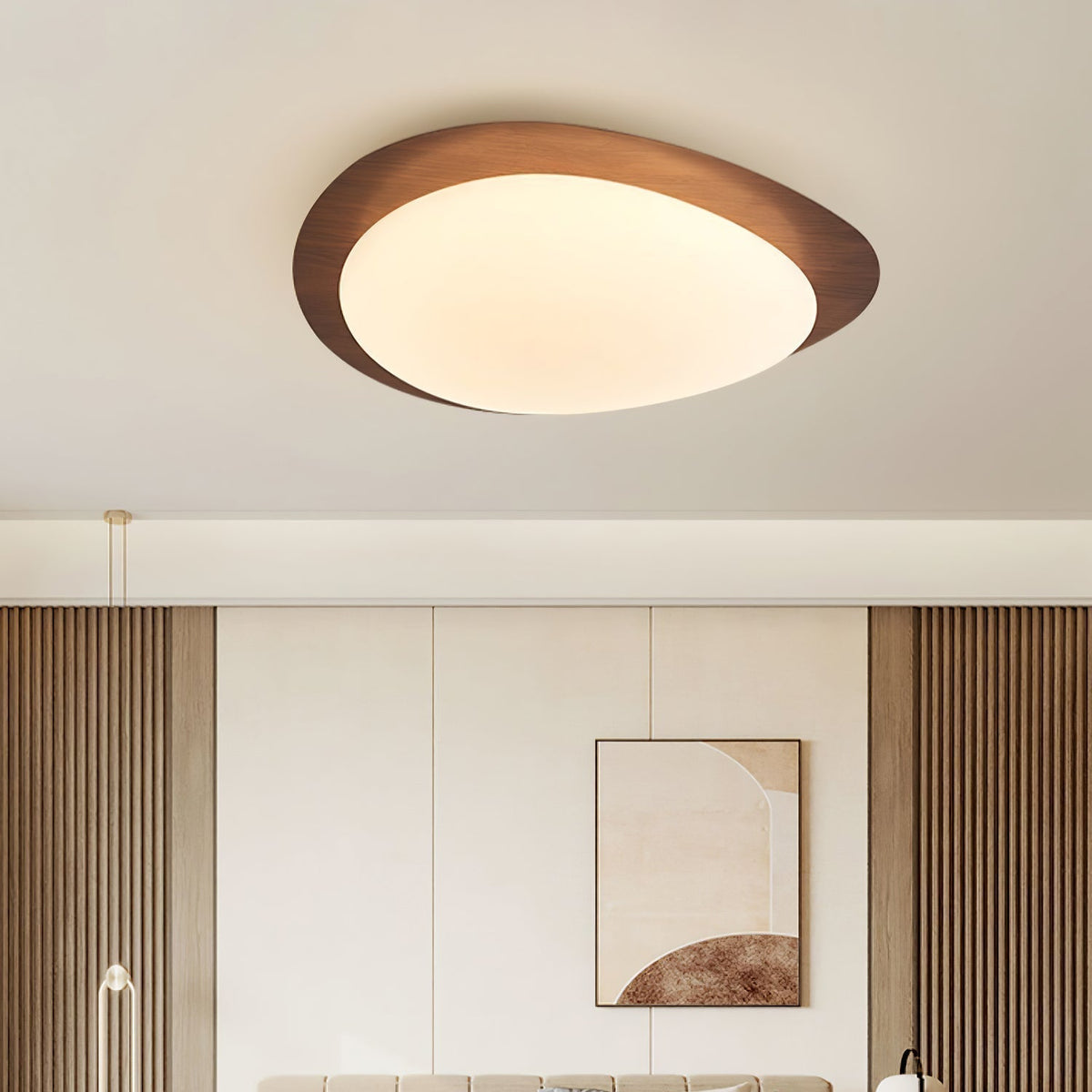 NexaRipple loftslampe i valnød med småstensdesign — varmt, blødt skær - Desfino