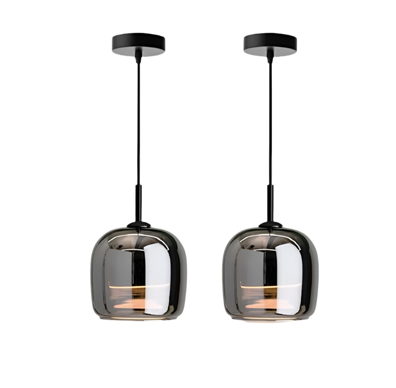 Czarna szklana lampa wisząca Arden — dymnoszary klosz, kute żelazo - Desfino