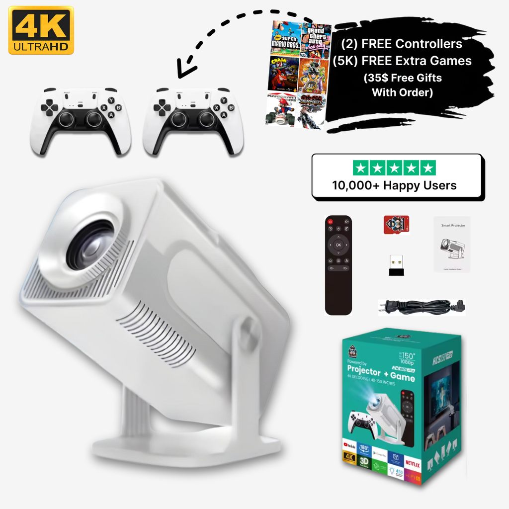 Projecteur rétro 7-en-1 : plus de 110,000 jeux, 70+ systèmes, sans WiFi - Desfino