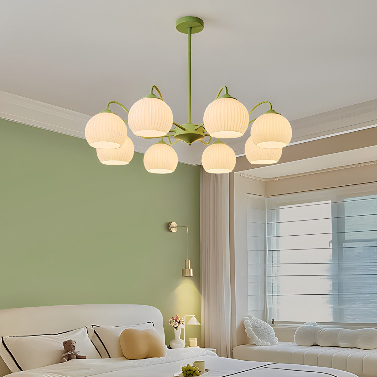 Ribbed Glass Matcha Chandelier | Desfino