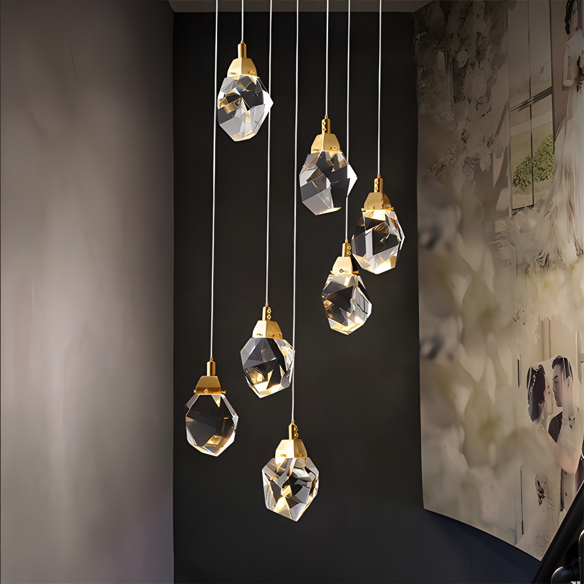 Rock Crystal Rain Chandelier for Living Room | Desfino