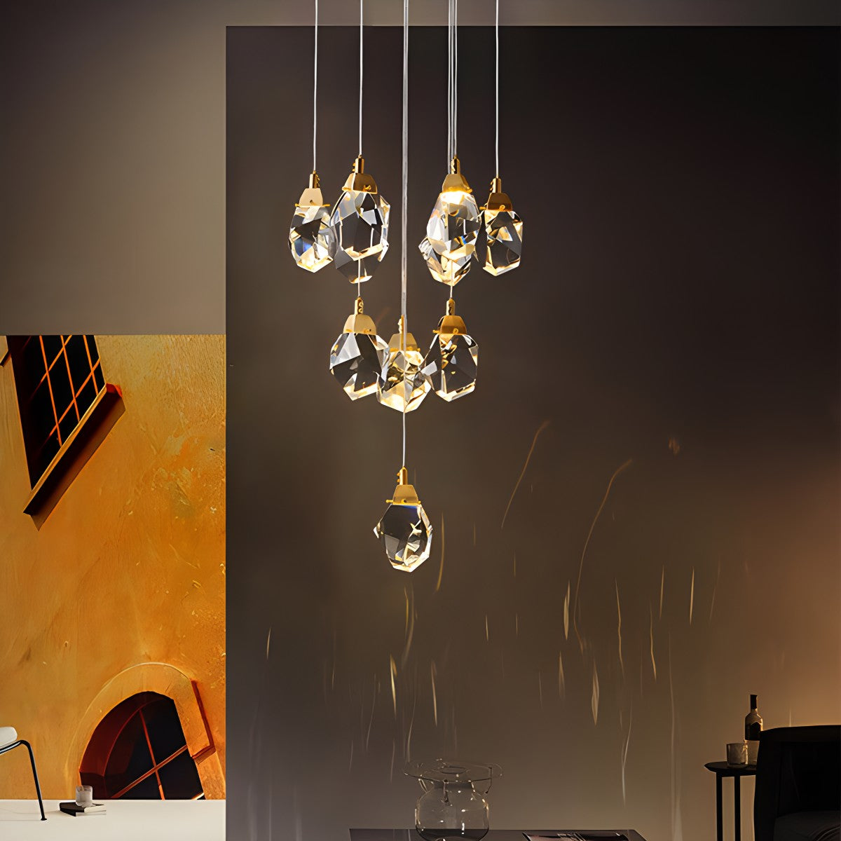 Rock Crystal Rain Chandelier for Living Room | Desfino