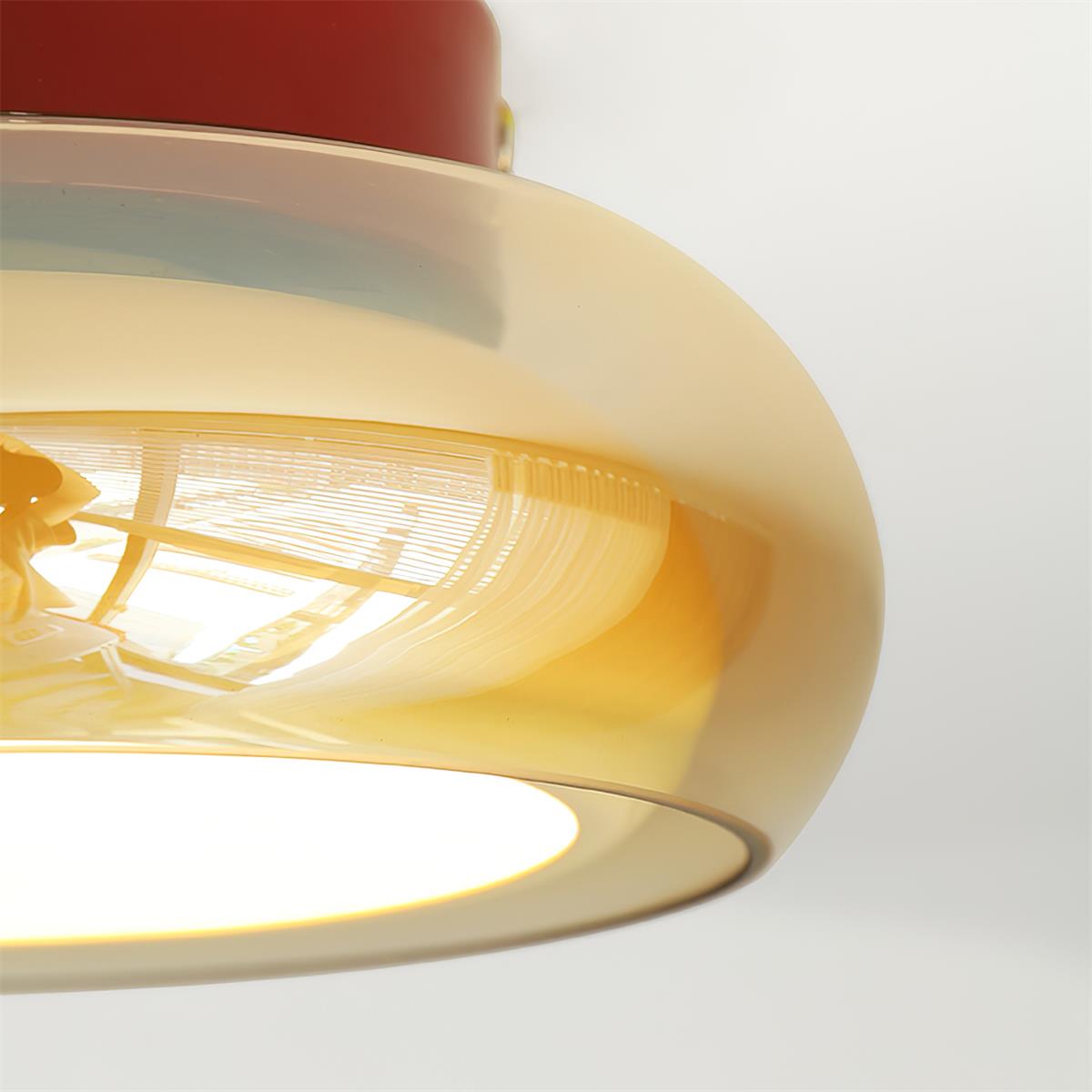 LumaNova retro taklampa - cognacfärgad glasskärm, körsbärsrött band - Desfino