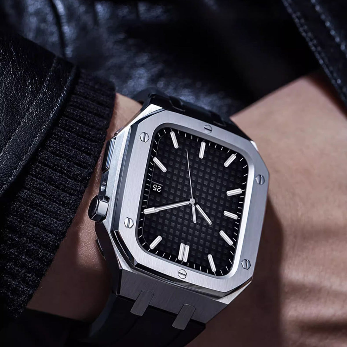 Velori ettermonteringssett til Apple Watch — silikonarmbånd, rustfritt ståldeksel - Desfino