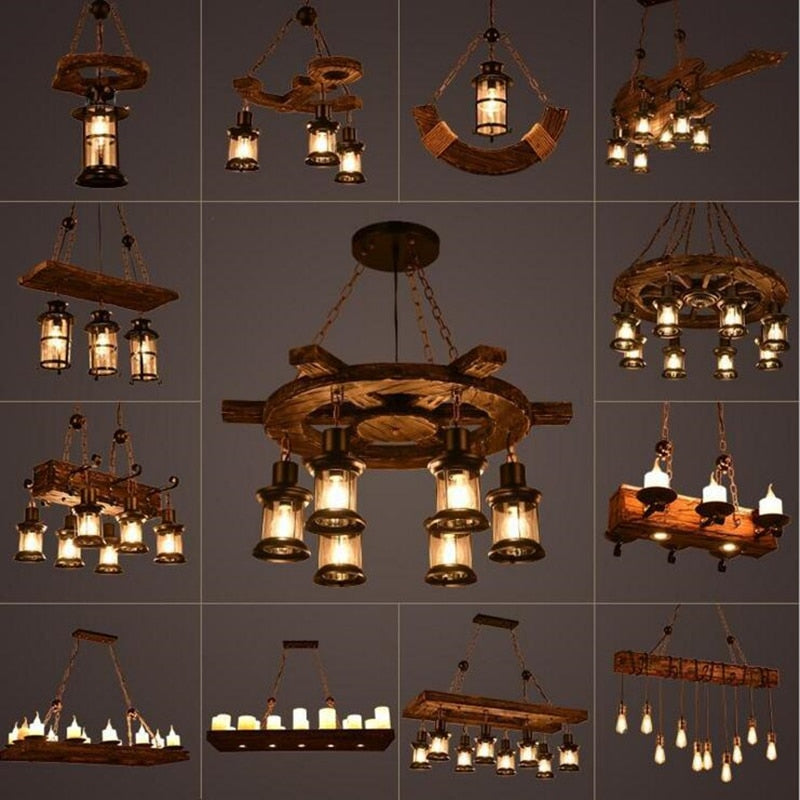 Industrial LED Ceiling Light — Vintage Wood and Iron Fixture - Desfino
